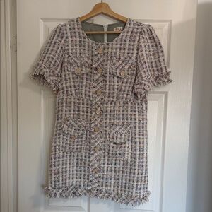 Plaid Tweed Button-Down Dress